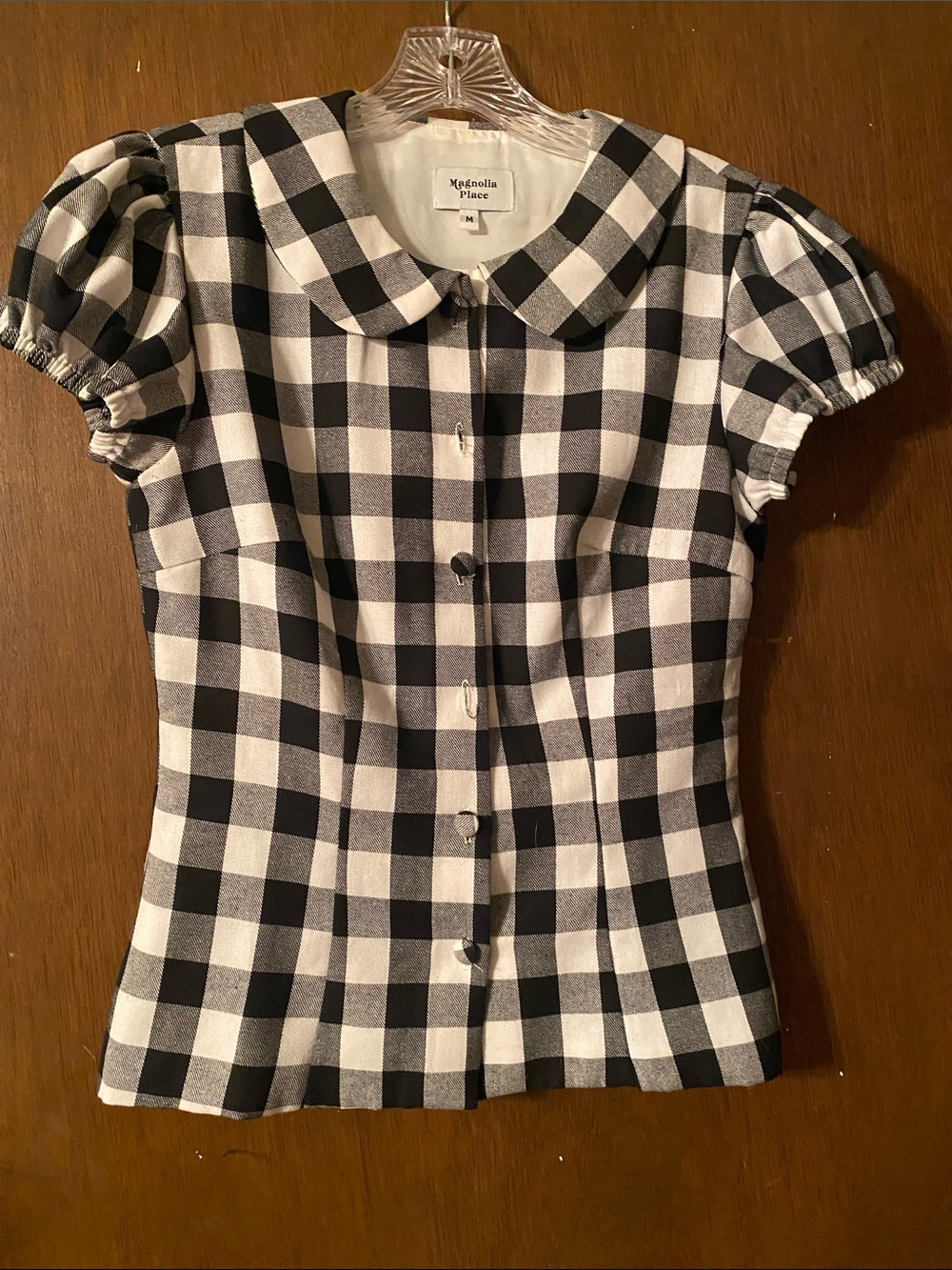 Magnolia Place Black & White Gingham Button Front Top